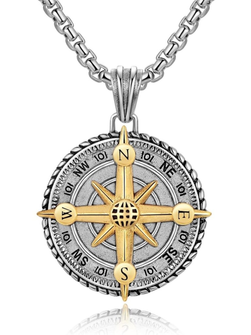 Vintage Compass Pendant Necklace for Men & Women - 925 Sterling Silver, Gold